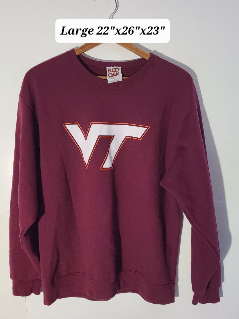 Virginia Tech Hokies Maroon Large Sweatshirt Y2K